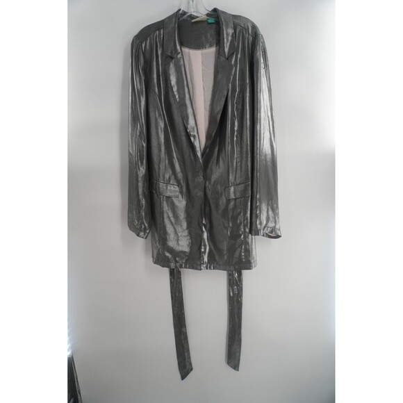 Anthropologie Maeve Zada Metallic Silver Blazer Longline DiscoChic Jacket Sz 20W - Picture 3 of 10